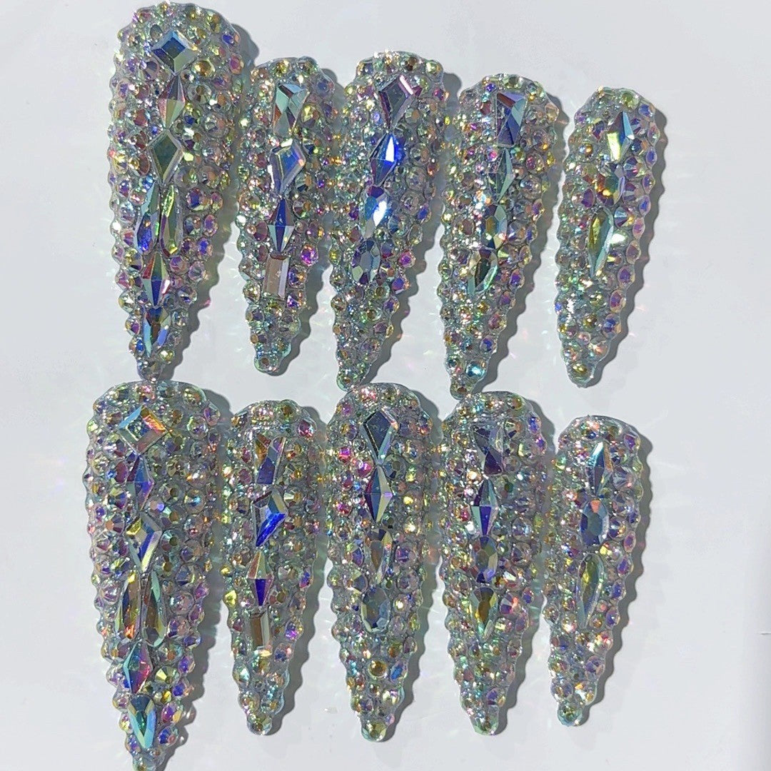 Rainbow Crystal Glass Press On Nails