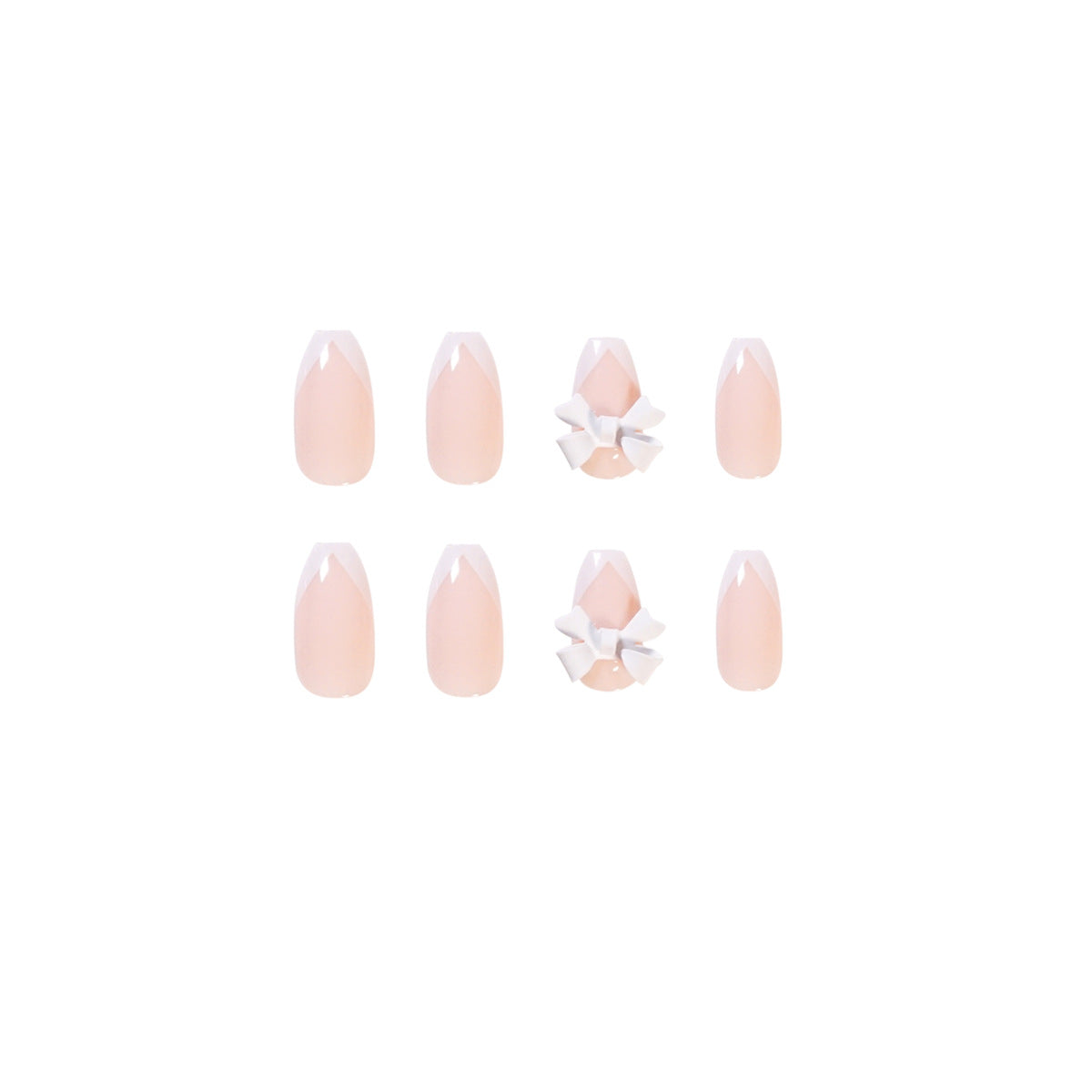 Uñas francesas sencillas con diseño de lazo color nude, uñas postizas terminadas, parche para uñas, pieza de uña extraíble | 365nails