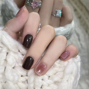 濃茶咖啡色與白色成品穿戴甲（批發）｜365nails