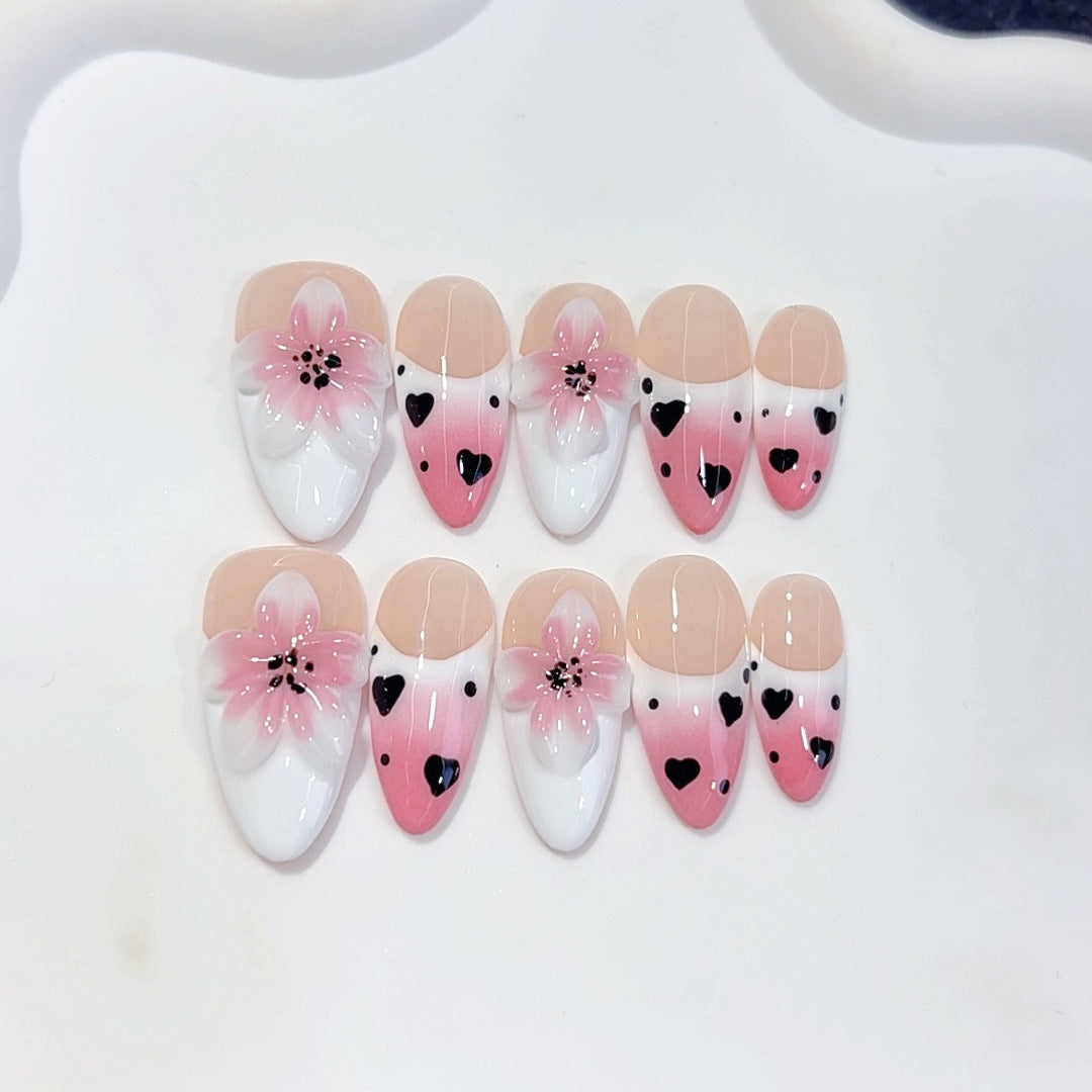 櫻花戀：粉色花心 — 杏仁形穿戴甲