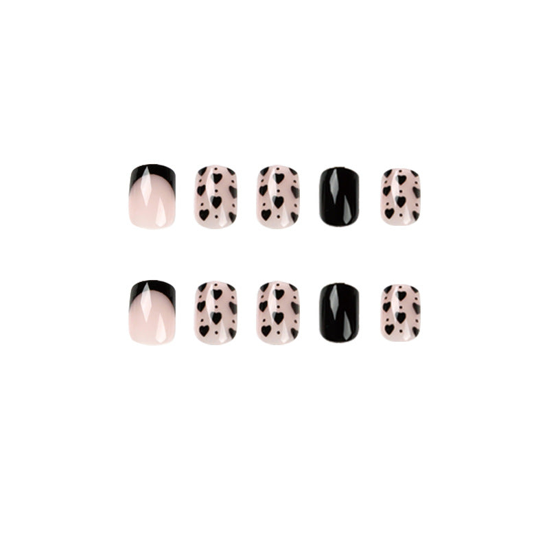 法式美甲穿戴甲 黑邊小愛心指甲片｜365nails