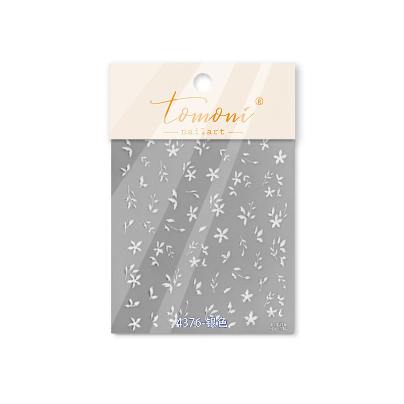 Green Gold Leaf & Star: "Fresh Spring" – 3D Embossed Nail Sticker