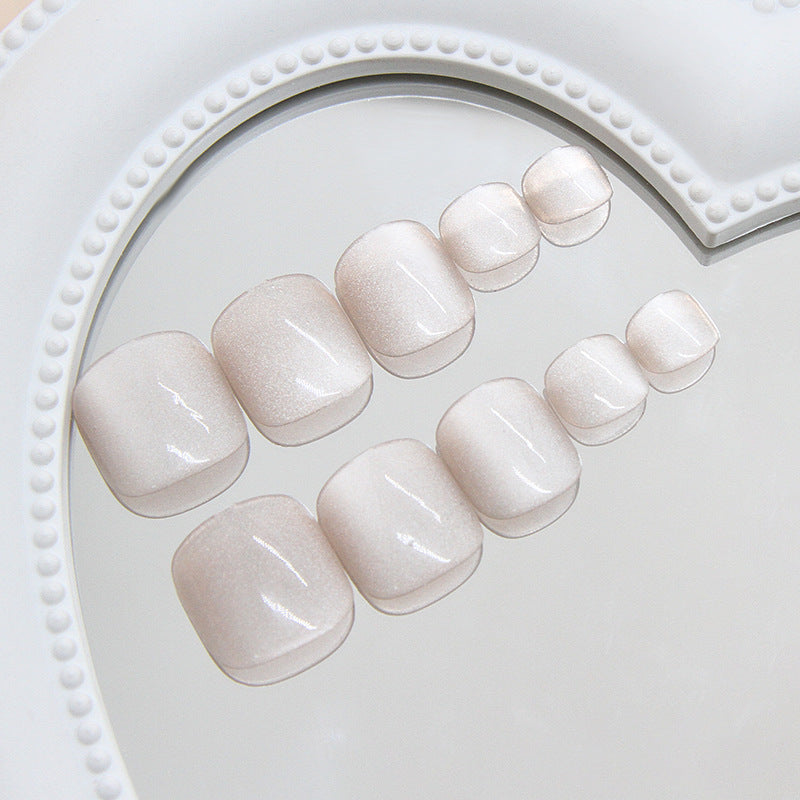 Simple white light coffee solid color cat eye fashionable sweet ins wind Press-on toenails  removable 24 pieces｜365nails