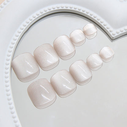 Simple white light coffee solid color cat eye fashionable sweet ins wind Press-on toenails  removable 24 pieces｜365nails