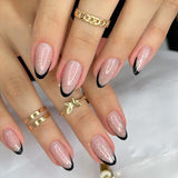Wearing nail piece Black French glitter Short wearing nail piece Detachable finished nail piece Wholesale nail