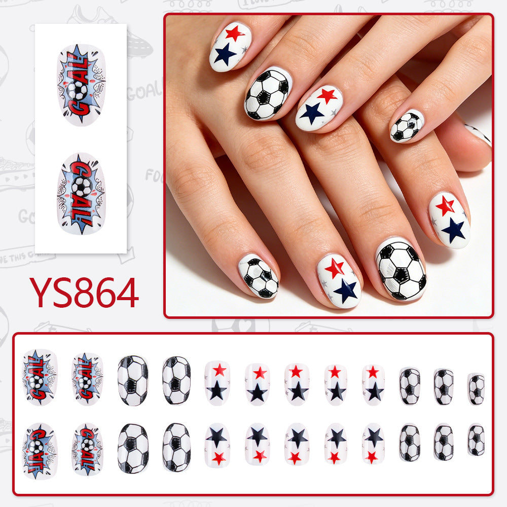 World Cup Minimalist White Stars Football Pattern Press-On Nails (Clean/24pcs/Oval)