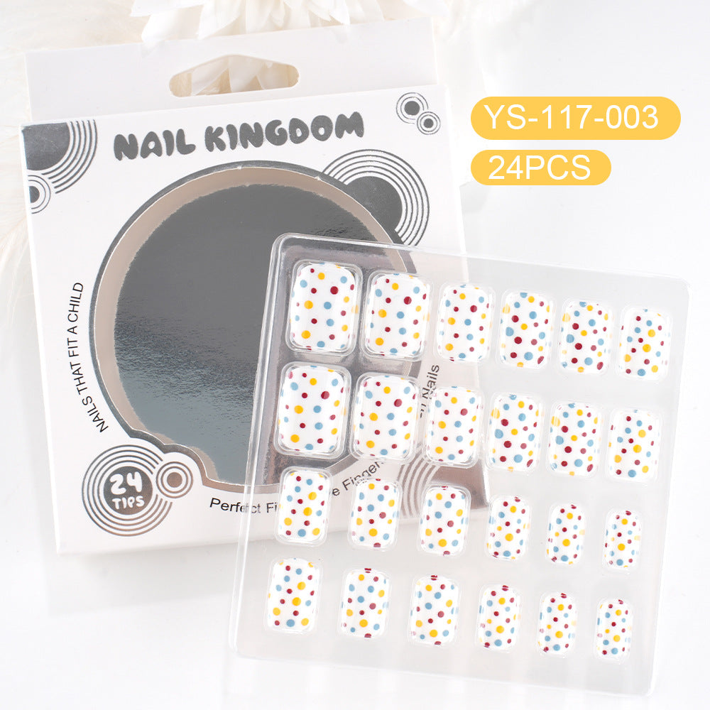 Children press on nails, cartoon 24-piece boxed finished product, sweet and cute children's removable fake nail patch manicure