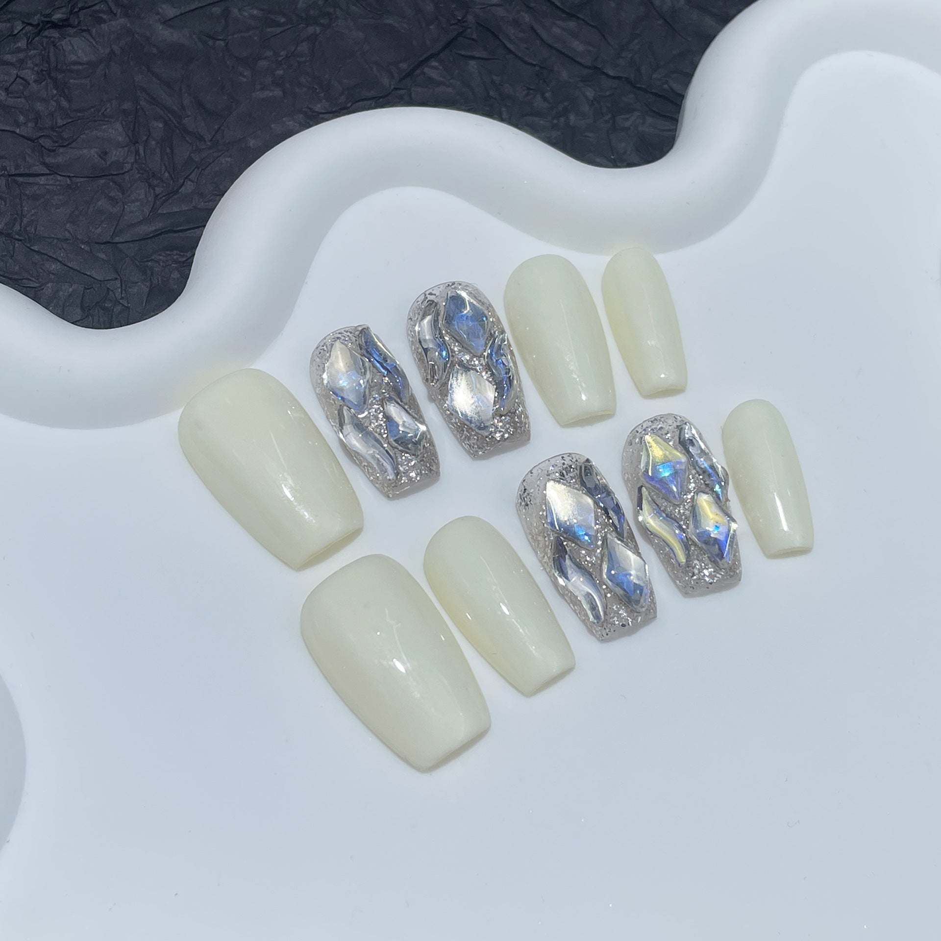 Coconut Milk Nails with Moonlight Crystal Accents