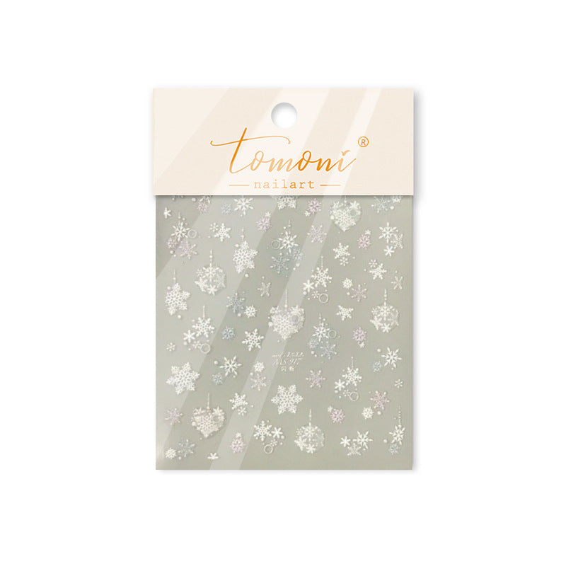 White Snowflake Winter Collection: "Frosty Elegance" – 3D Embossed Nail Sticker