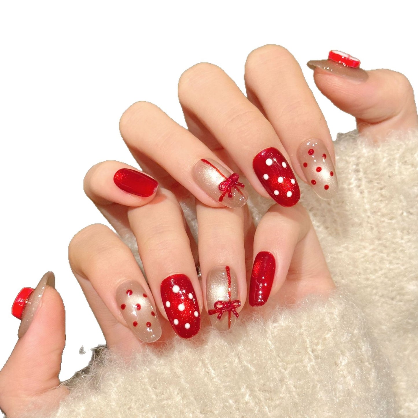 Red Apple Polka Dot Cute Nail Set