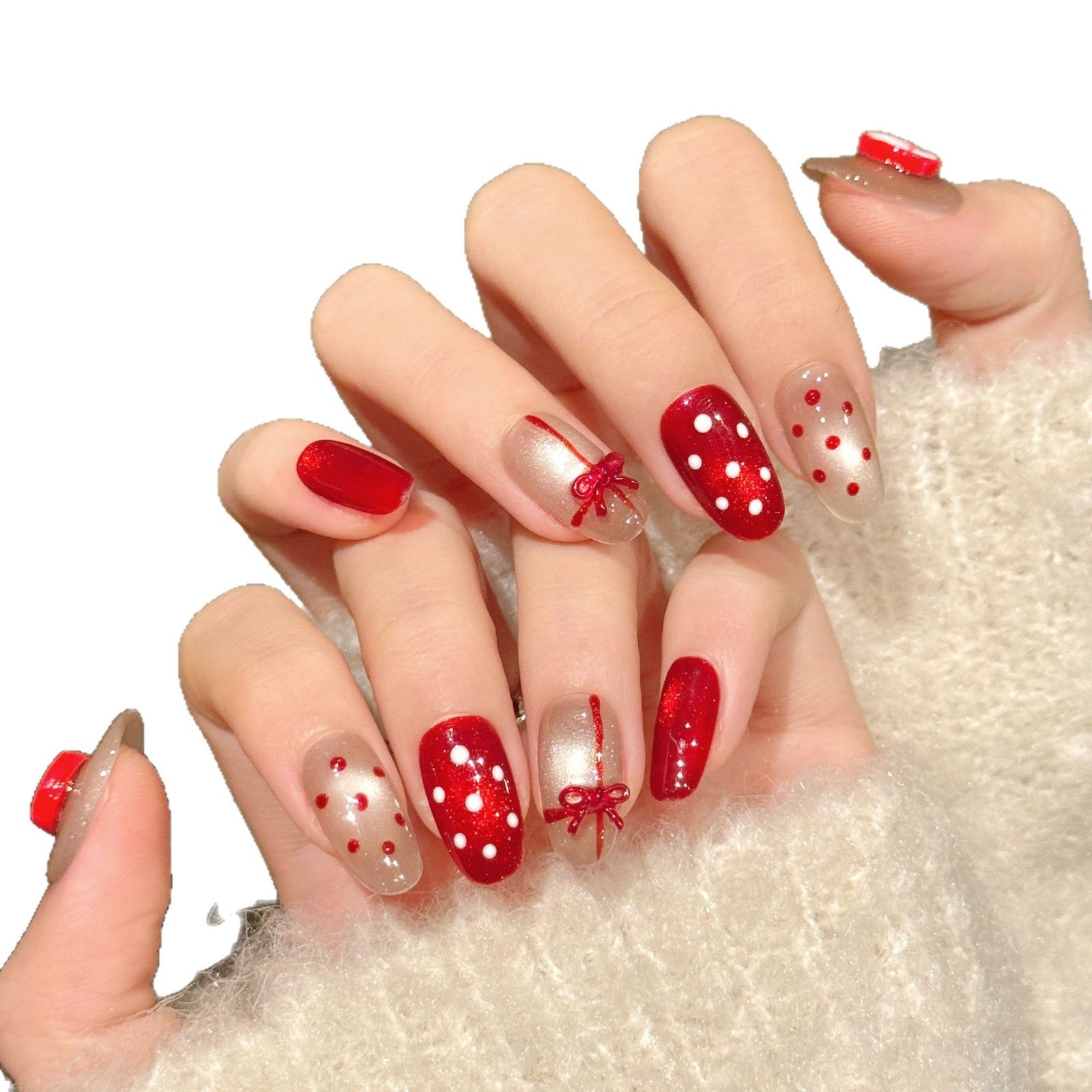 Red Apple Polka Dot Cute Nail Set