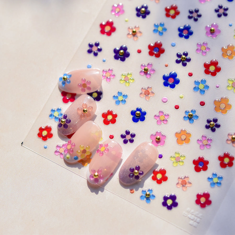 Rainbow Floral: "Multicolor Daisy" – 3D Embossed Nail Sticker