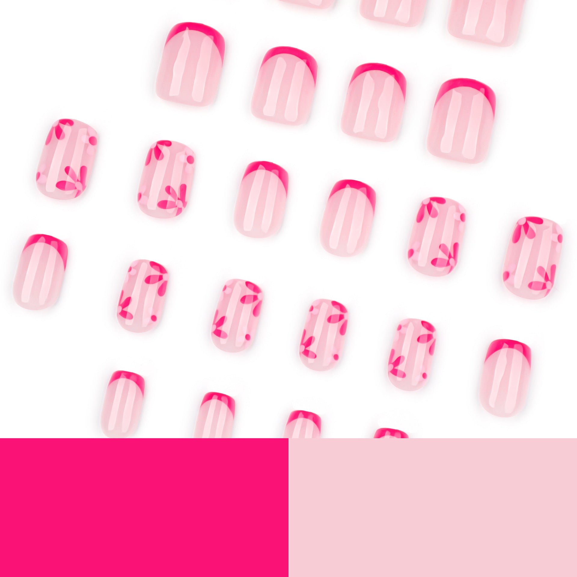 簡約法式紅 短款方形穿戴甲（清新花朵）批發｜365nails