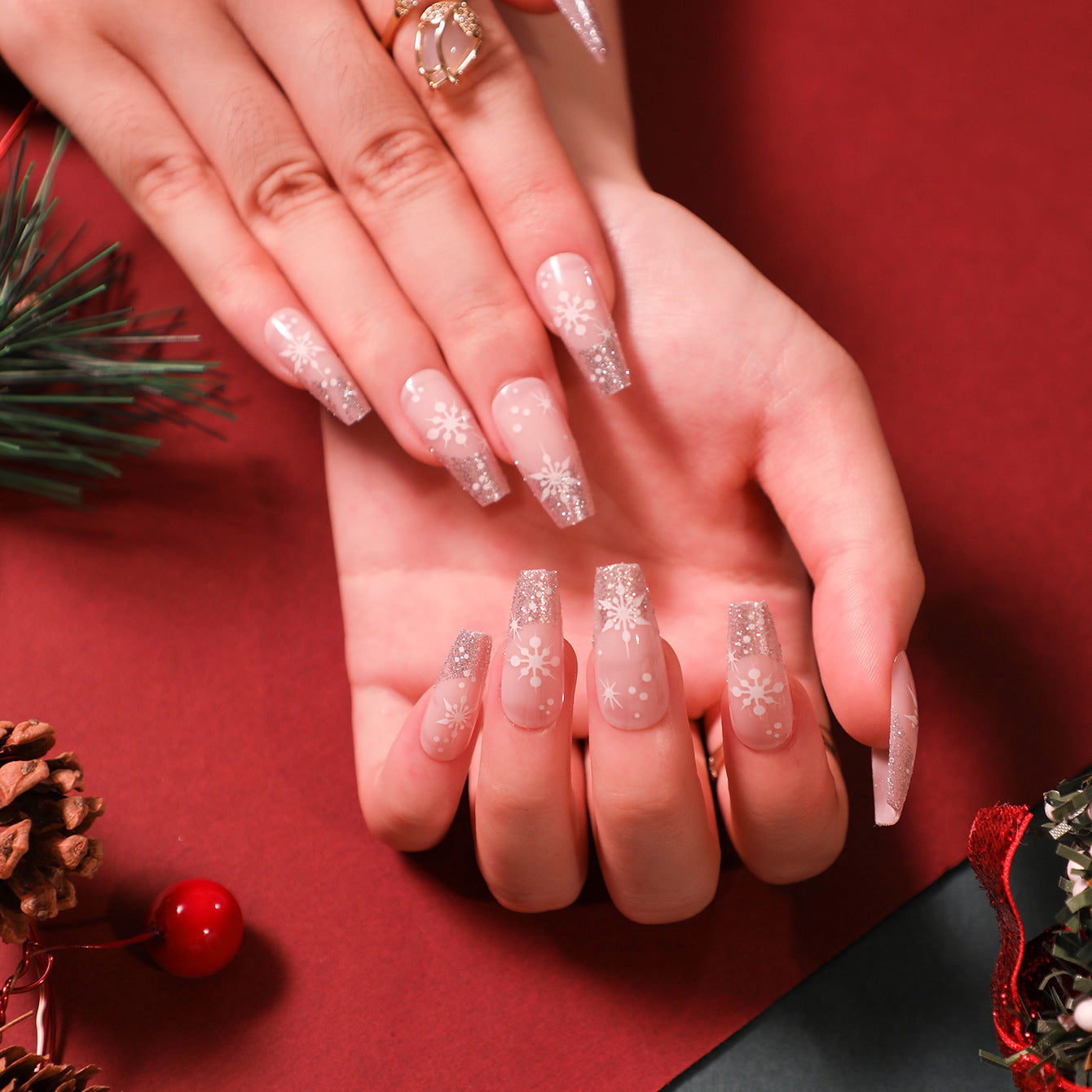 Christmas press on nails snowflake love snowman manicure short almond bow  long nail wholesale｜365nails