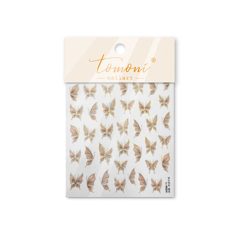 Warm Brown Butterfly Nail Stickers – 5D Embossed Delicate Flutter Set
