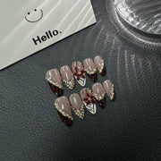 365nails: "Velvet Noir" – 3D 리본 & 크리스탈 수제 미디엄 아몬드형 네일