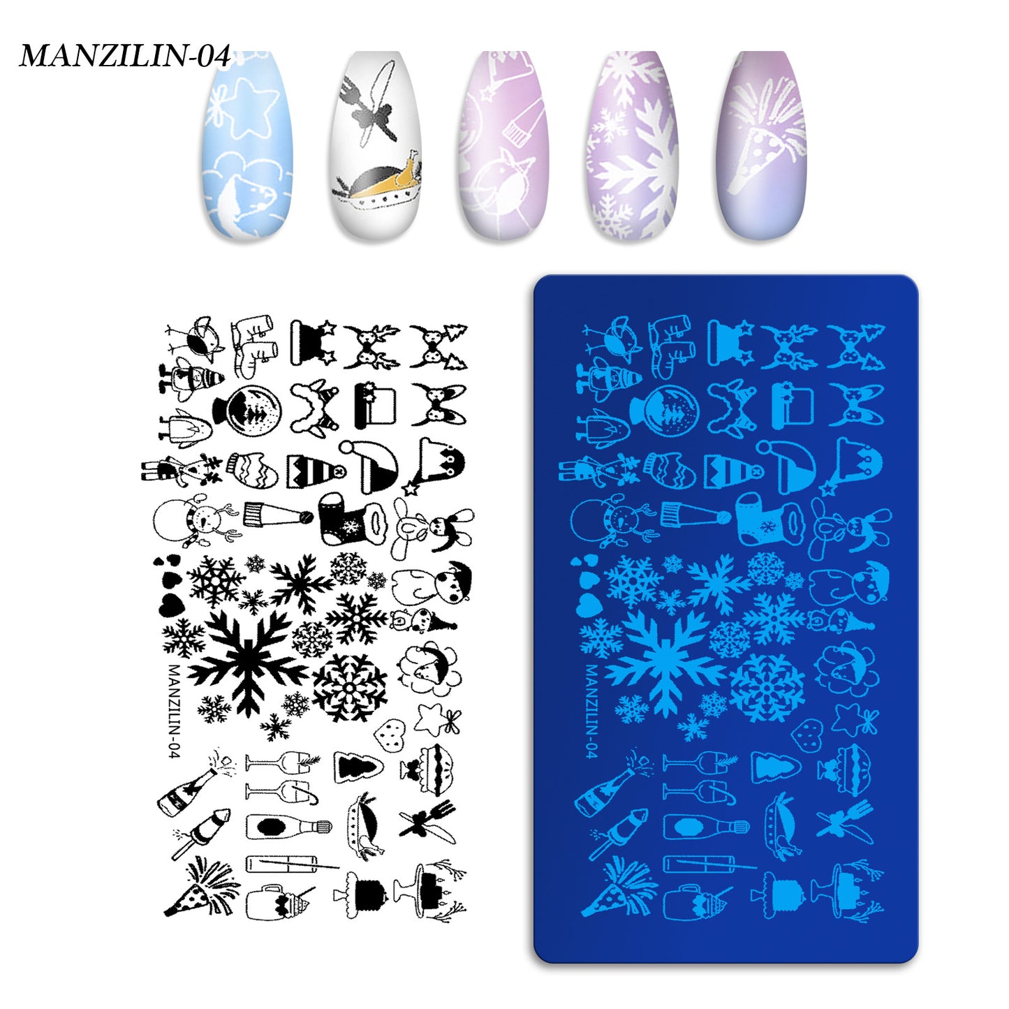 Christmas Nail Stamping Plate Set with Festive Holiday Designs (MOQ=3)