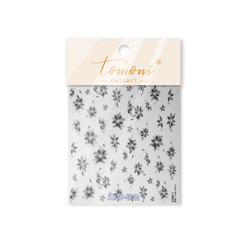 Silver Floral Collection: "Elegant Silver Orchid" – 3D Embossed Nail Sticker