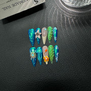 365nails: "Oceanic Dream" – 3D Floral Handmade Long Stiletto Nails