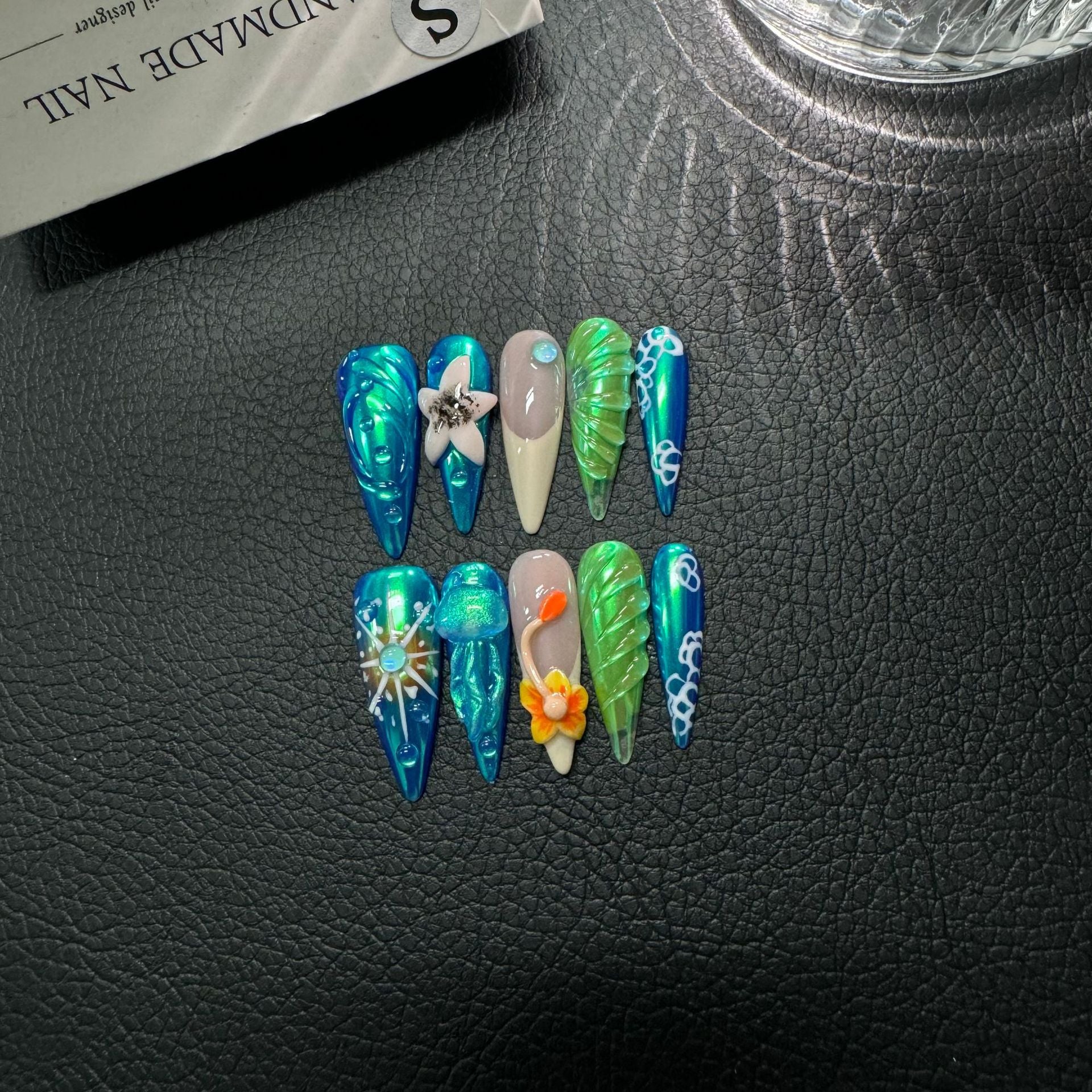 365nails: "Oceanic Dream" – 3D Floral Handmade Long Stiletto Nails