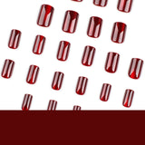 Red solid color blood red cat eye manicure European square short wearable nail piece finished product wholesale｜365nails