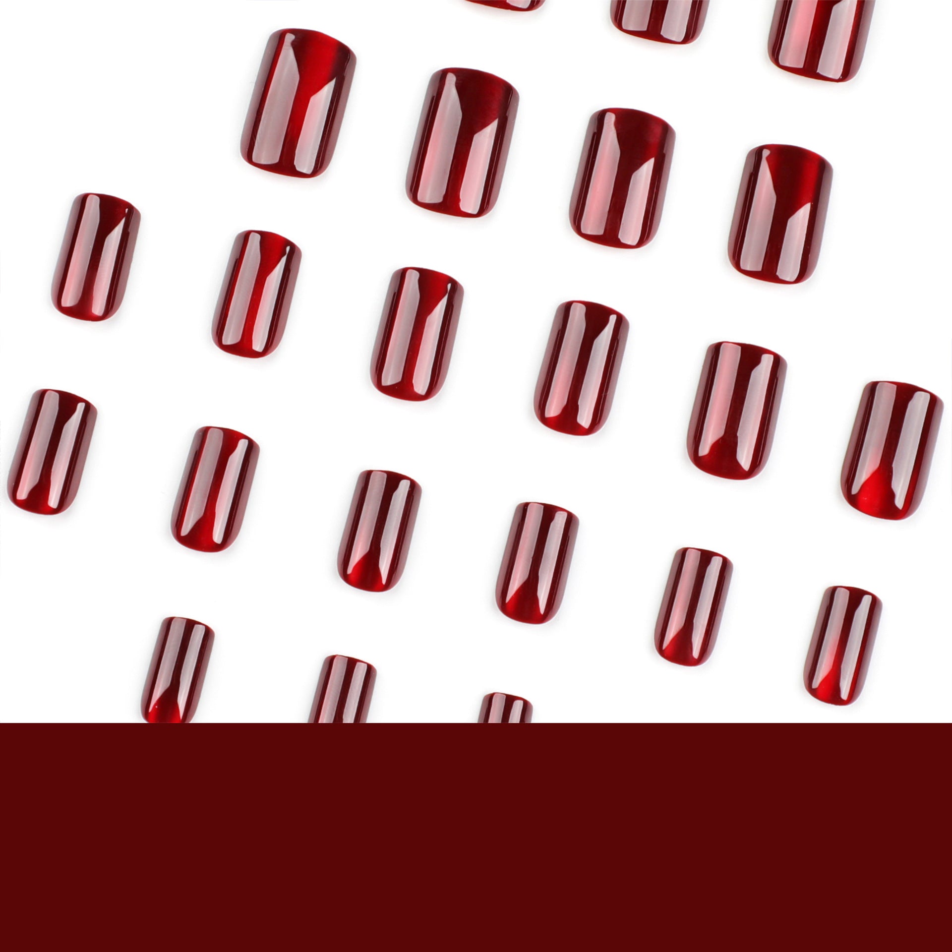血紅貓眼 紅色純色｜歐式方形 短款 穿戴甲 成品 批發｜365nails