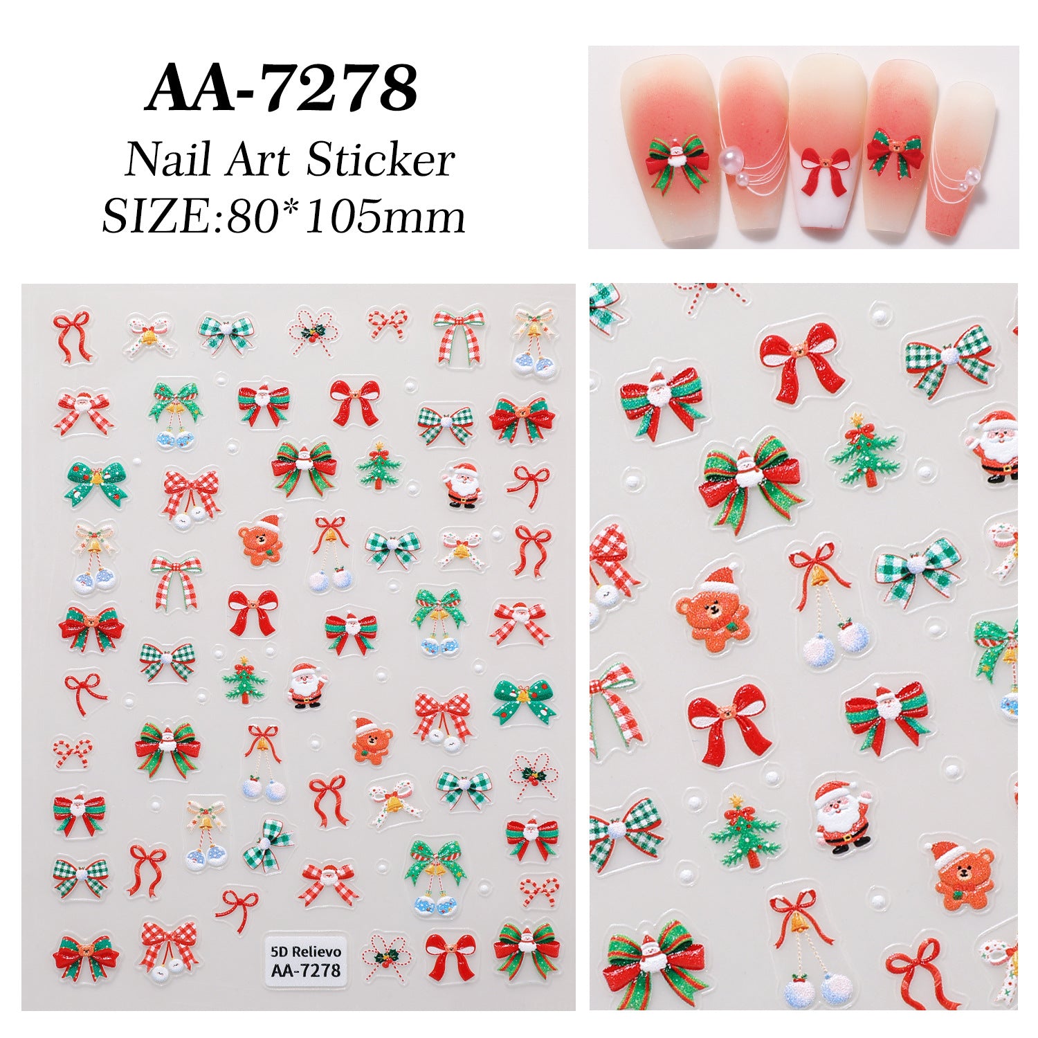 Original Christmas Nail Art Sticker 5D Embossed Three-dimensional Happy Christmas Elements DIY Nail Sticker Ornament AA
