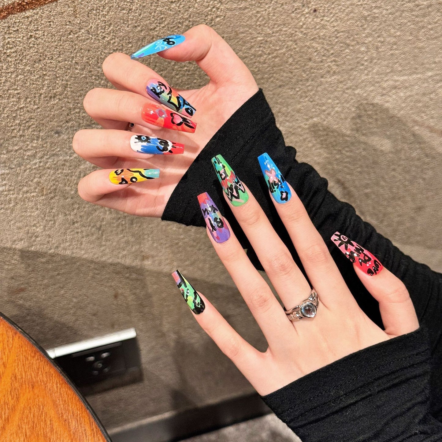 handmade press on nails Wear Spice Girl Nail Art Color Essay Graffiti Oil Painting Series Removable fake nails| 365nails