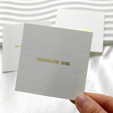 Embossed Handmade Nail Display Cards with Gold Lettering