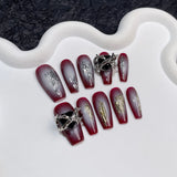 Uñas postizas hechas a mano, otoño e invierno, nueva pistola rociadora rubor, uñas medianas y largas, arte de uñas con espejo mágico, sensación metálica, pegatinas para uñas ponibles｜365nails