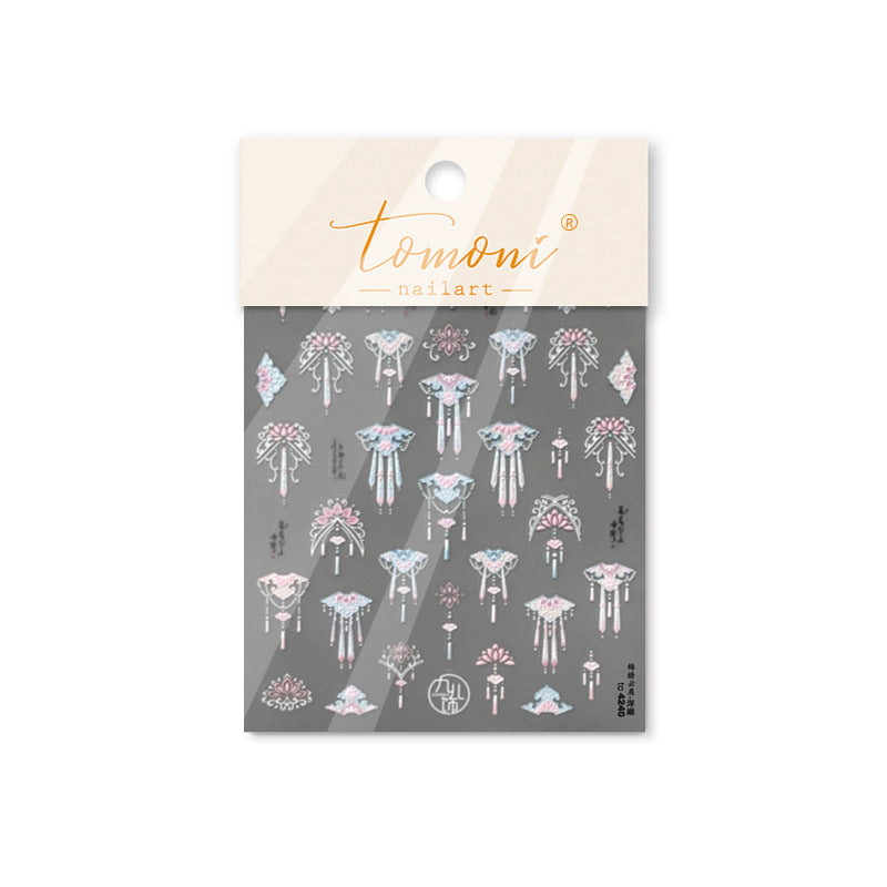 Oriental Tassel Ornament Nail Stickers – 5D Embossed Elegant Hanfu Set