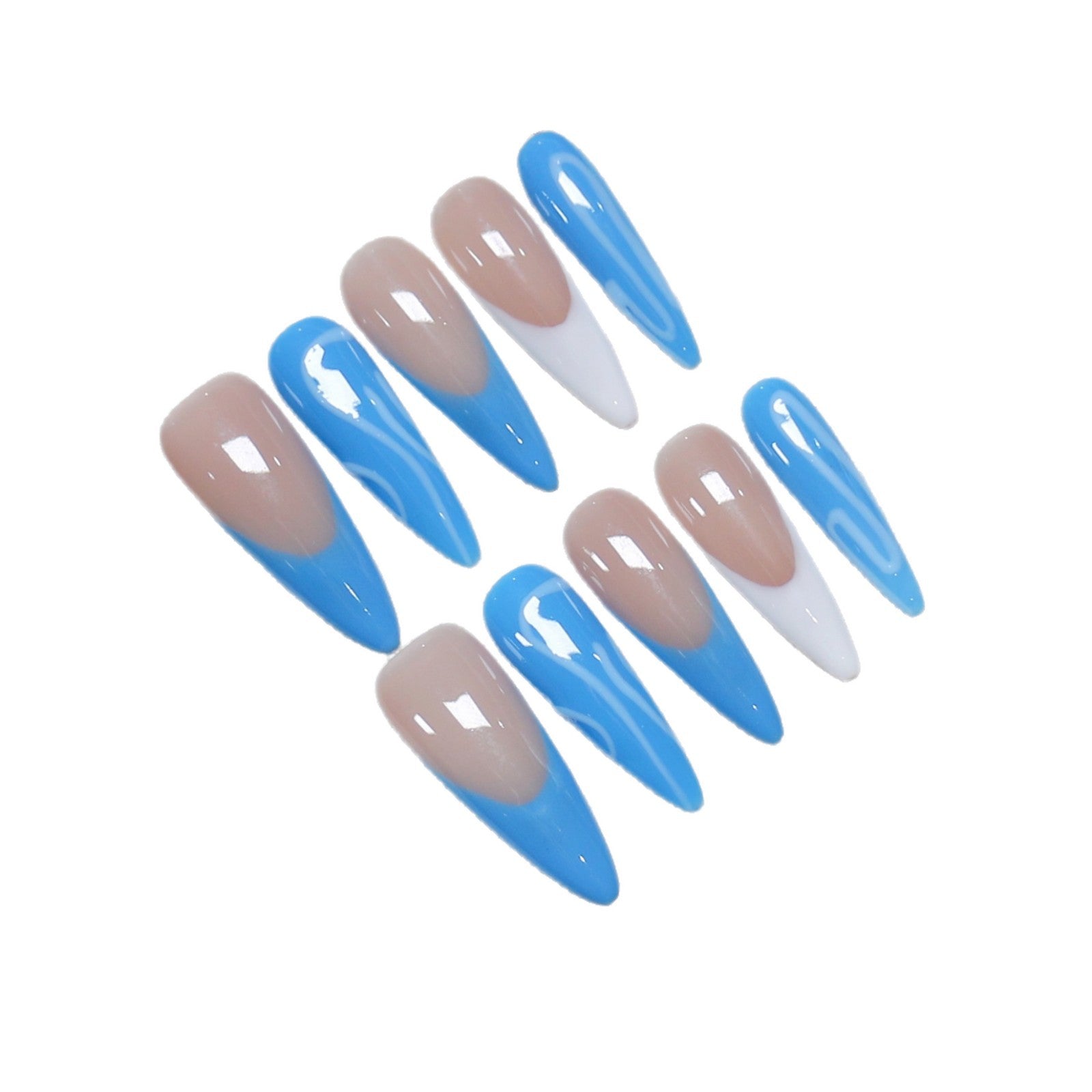 Azure Breeze: "Cyan Tide" – Long Stiletto Press-On Nails