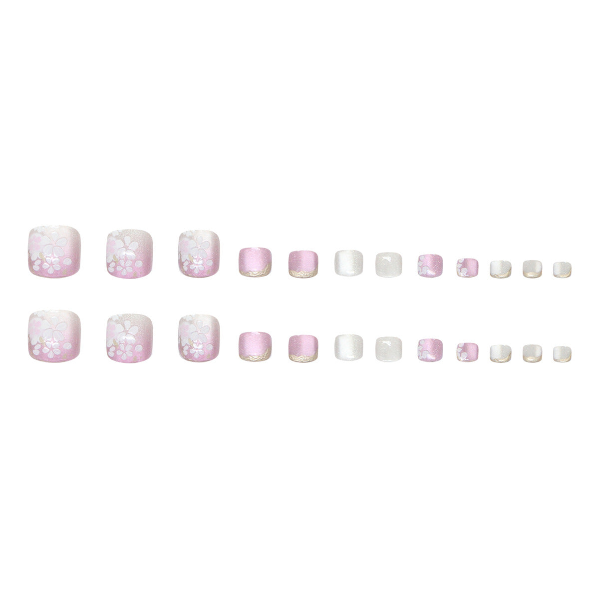 Unhas dos pés removíveis estilo olho de gato tridimensional, rosa suave, roxo, mudança gradual, flor de cerejeira, estilo dourado, 24 peças ｜ 365 unhas