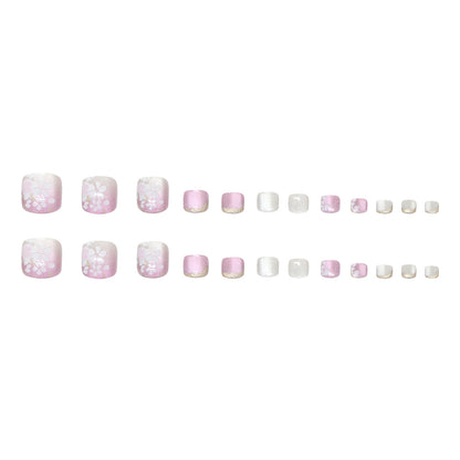 Three-dimensional cat eye gentle fairy gas pink purple gradual change dream cherry blossom gilt  style removable toenails 24 pieces｜365nails