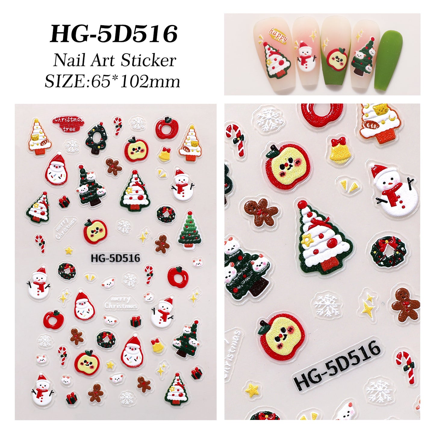 Original Christmas element nail art sticker 5D relief three-dimensional happy Christmas DIY nail sticker jewelry HG model