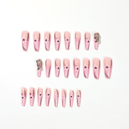 Art Wholesale French Pink Edge Mosaic Love Rhinestone  Art Advanced Long  Products｜365nails