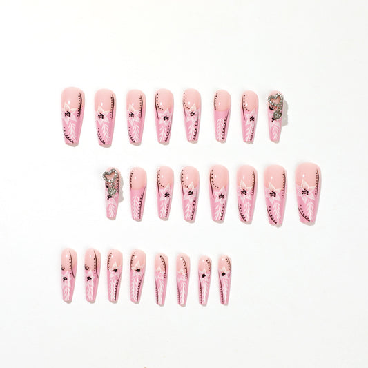 Art Wholesale French Pink Edge Mosaic Love Rhinestone  Art Advanced Long  Products｜365nails