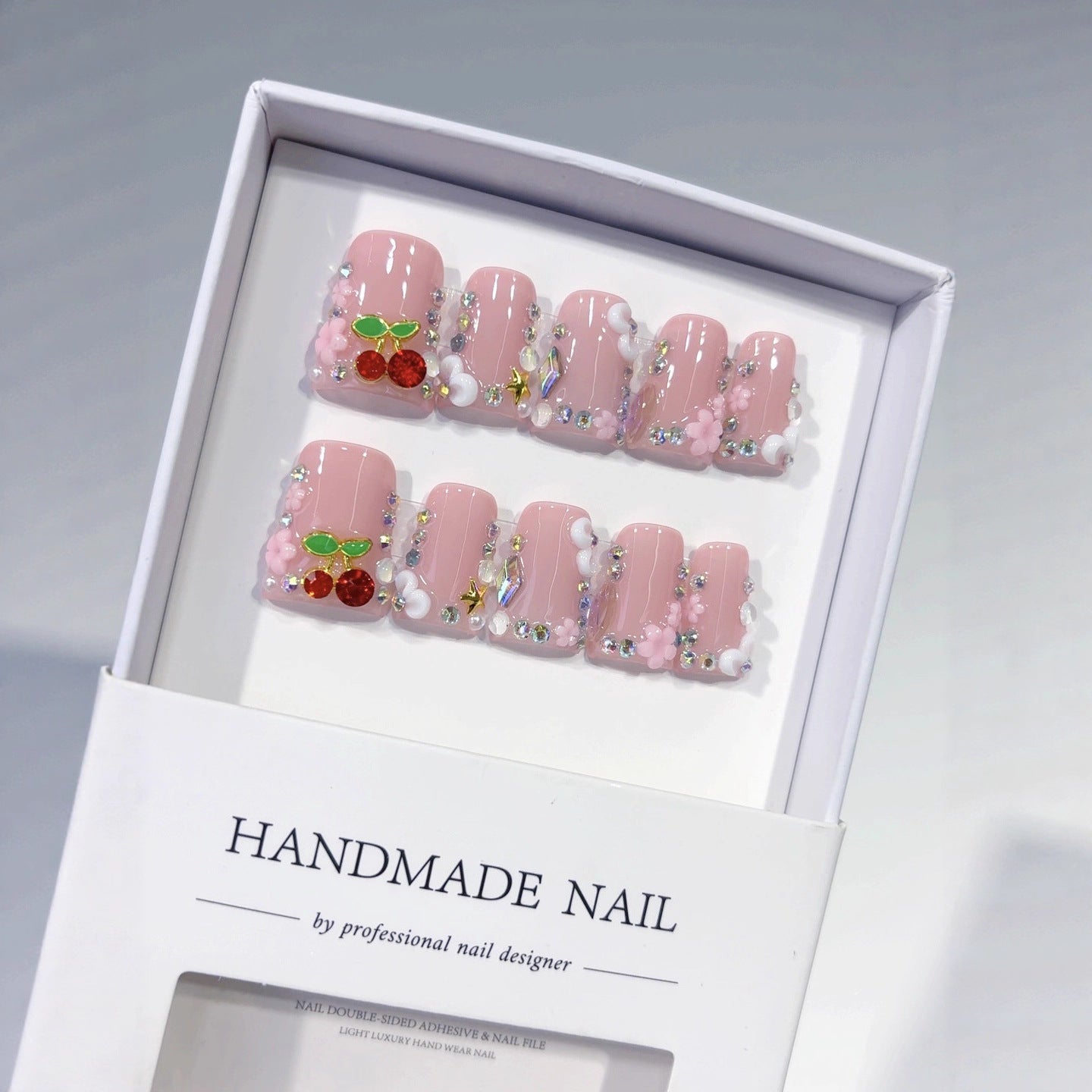Cherry Sweet: "Sparkle Cherry Cloud" – Square Press-On Nails