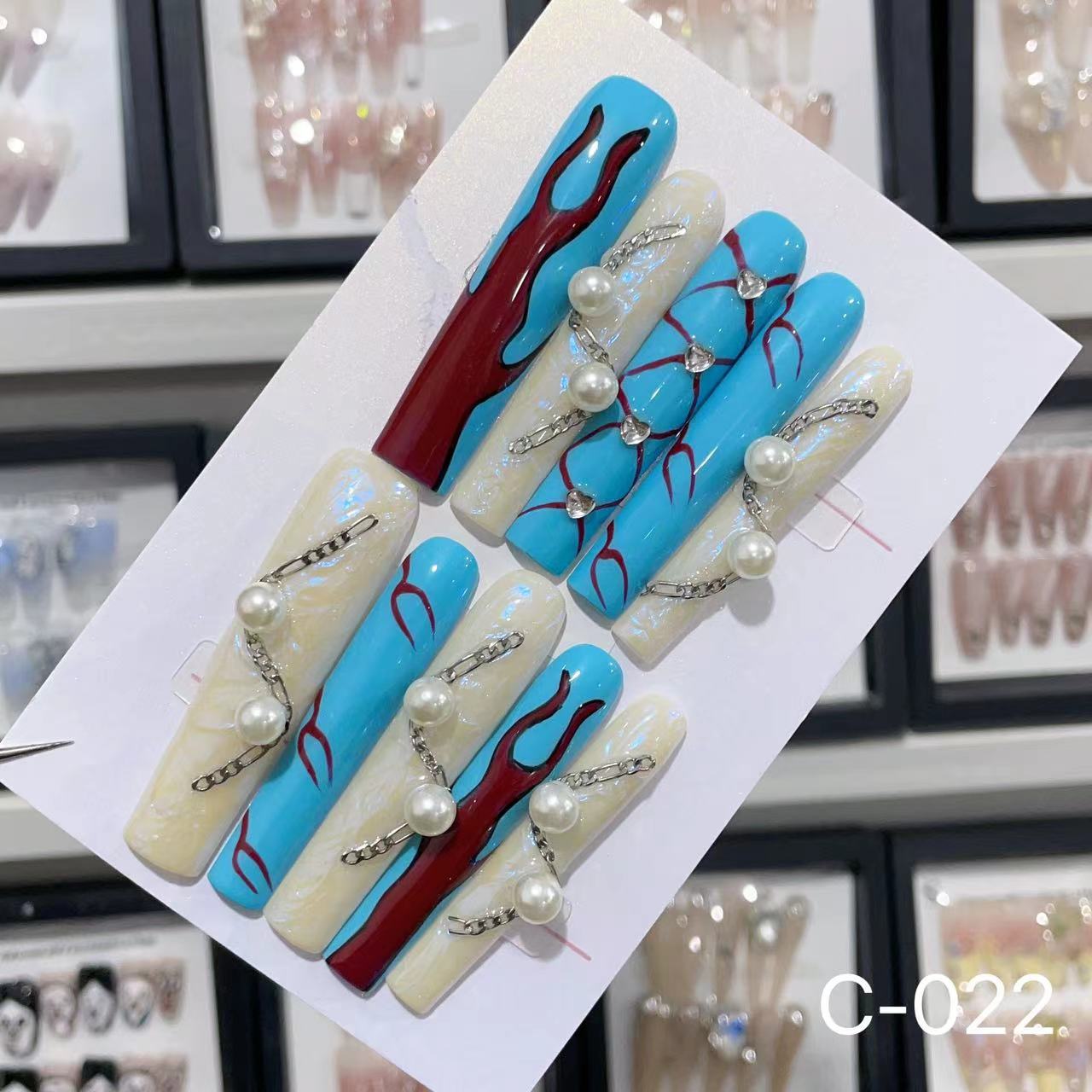 Extra Long 5.5cm Water Pipe Press-On Nails | Handmade Collection | Round Shape