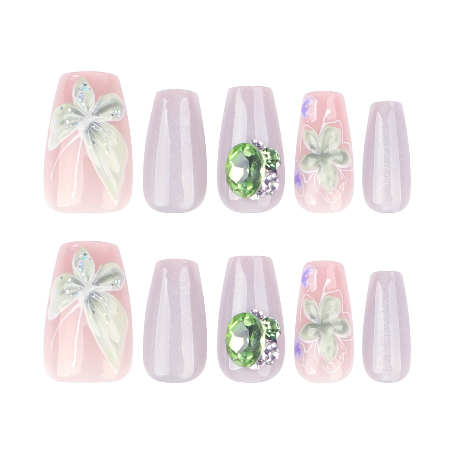 3D three-dimensional fresh flower cat's eye short ballet press-on nails