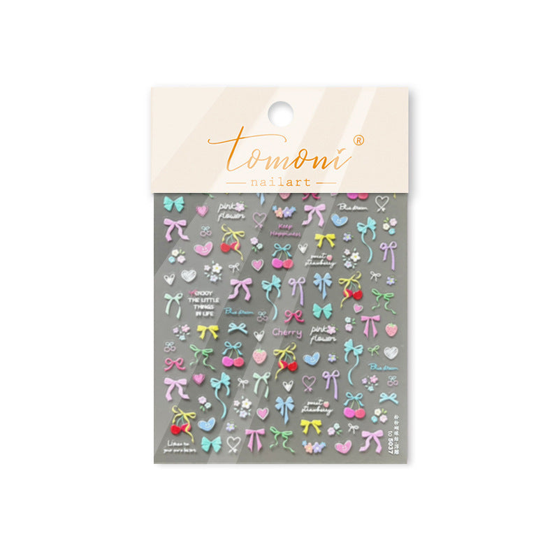 Colorful Ribbon & Sweet Heart: "Y2K Ribbon Candy" – 5D Embossed Nail Sticker