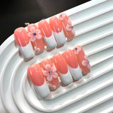 Peach French Floral Soft Gloss Elegant Press On Nails