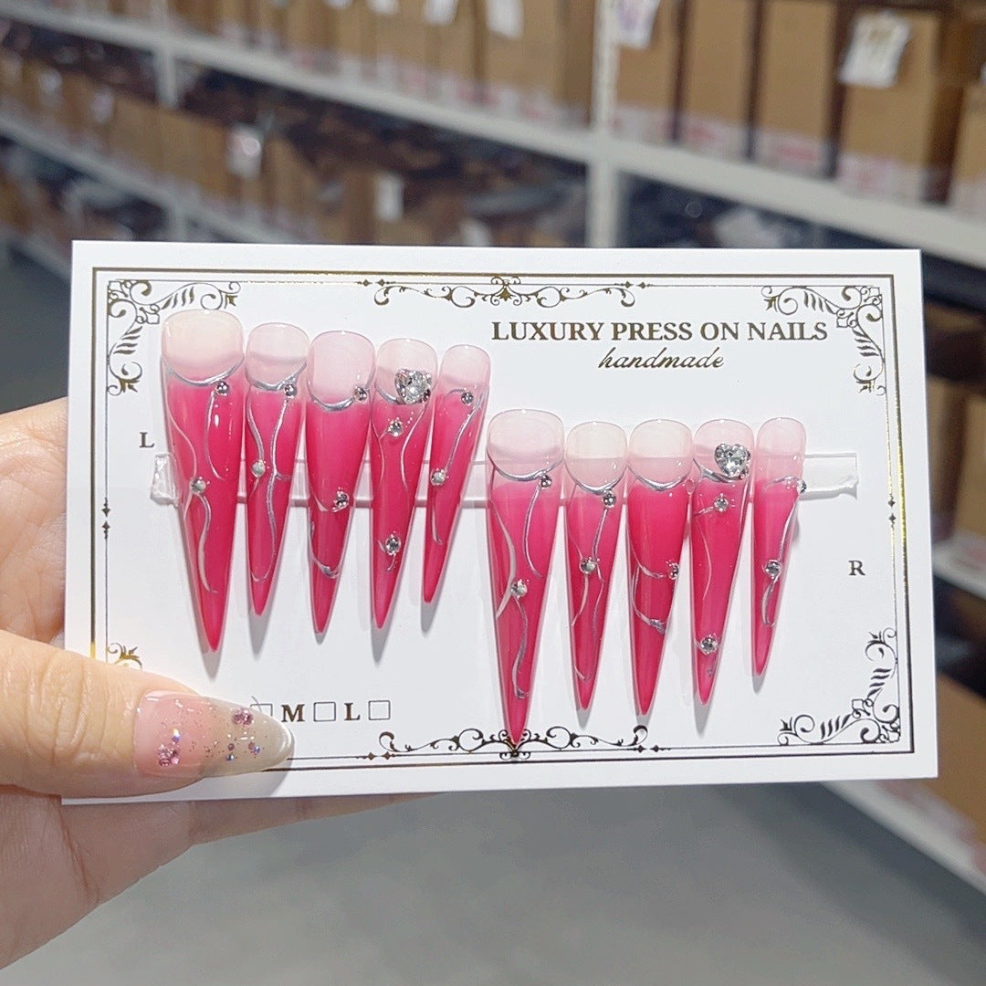 Red Chrome Line Edgy Glam Statement Press On Nails