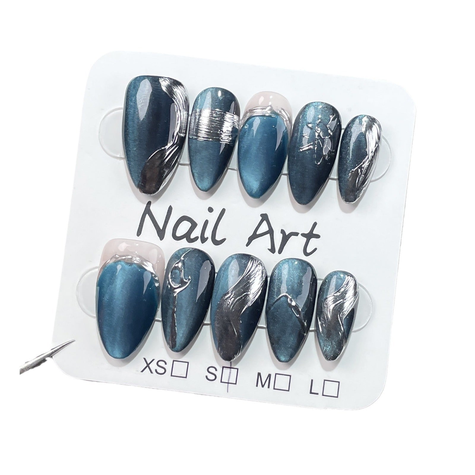Simple high-grade velvet cat eye press-on nails irregular metal shape  handmade manicure press-on nails sticker｜365nails