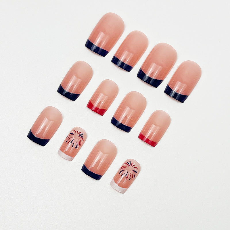 365nails: "Liberty French" – Classic White French & US Flag Printed Oval Nails