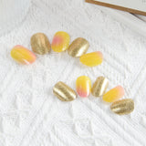 Kids press-on nails 24 pieces of smudged yellow glitter sparkles