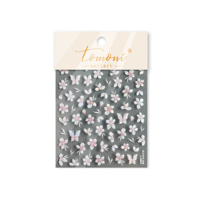 Holographic Sakura & Butterfly: "Spring Sakura Breeze" – 5D Embossed Nail Sticker