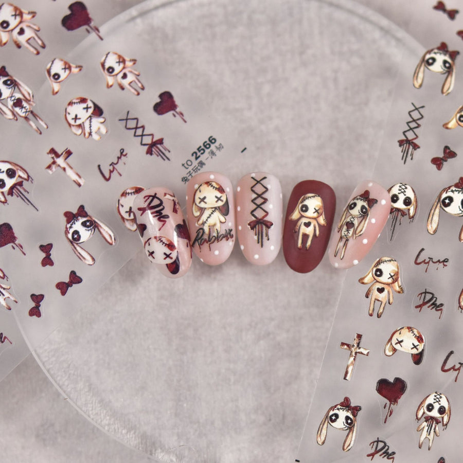 365nails: 고딕 레드 리본 토끼 네일 아트 스티커