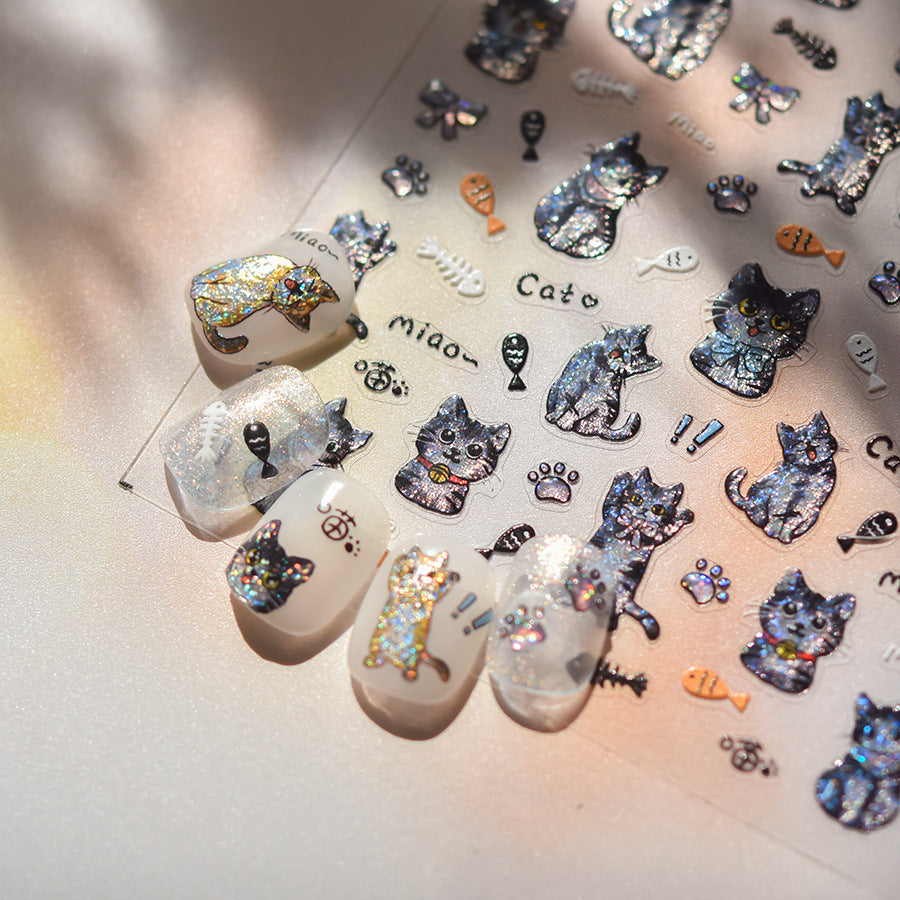 365nails: "Holographic Grey Cat" – nail art stickers