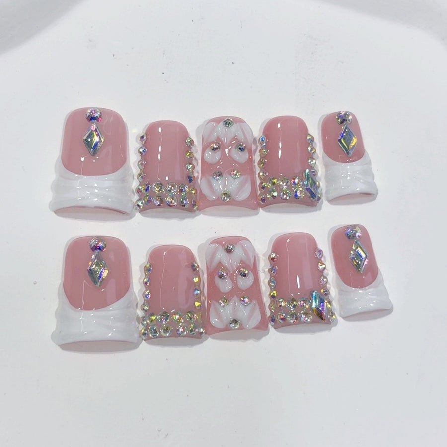 Blush Crystal: "Pink Diamond Dream" – Short Square Handmade Press-Ons